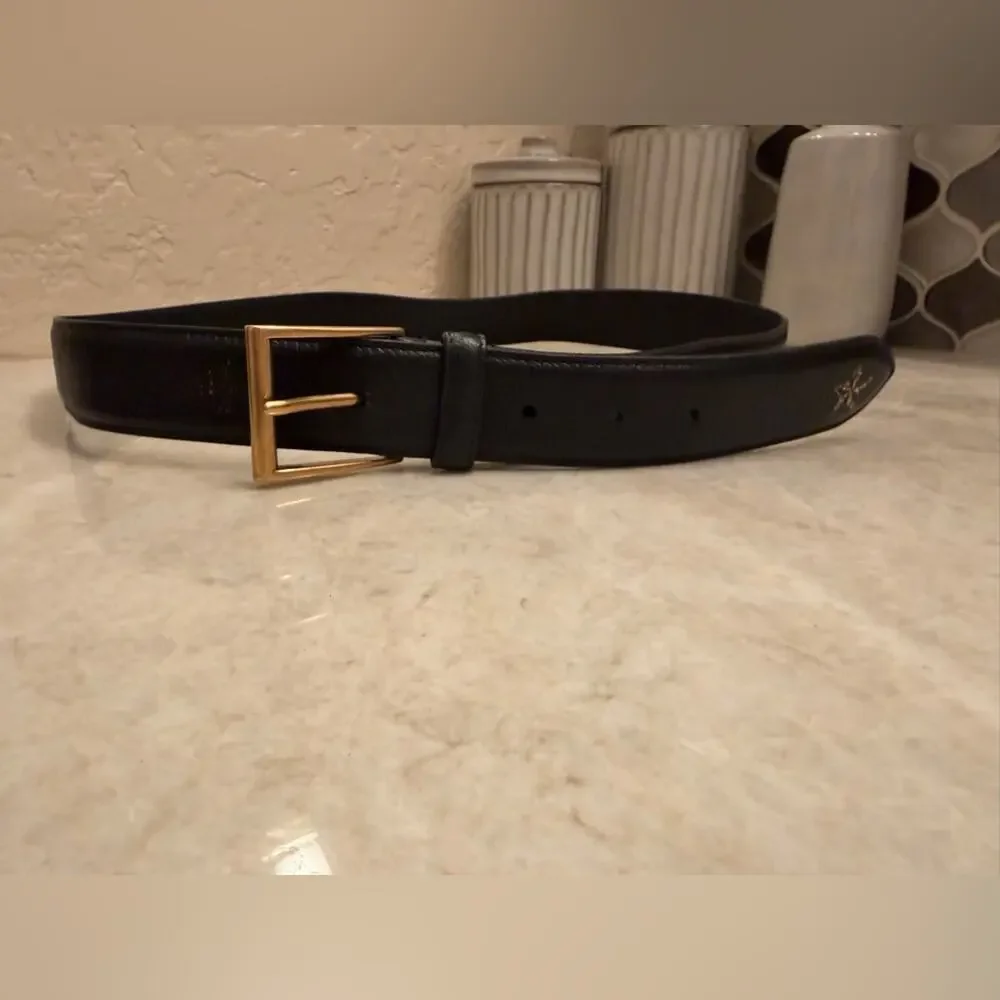 Men's Gucci Bees & Stars Black Leather Belt with Brass Buckle